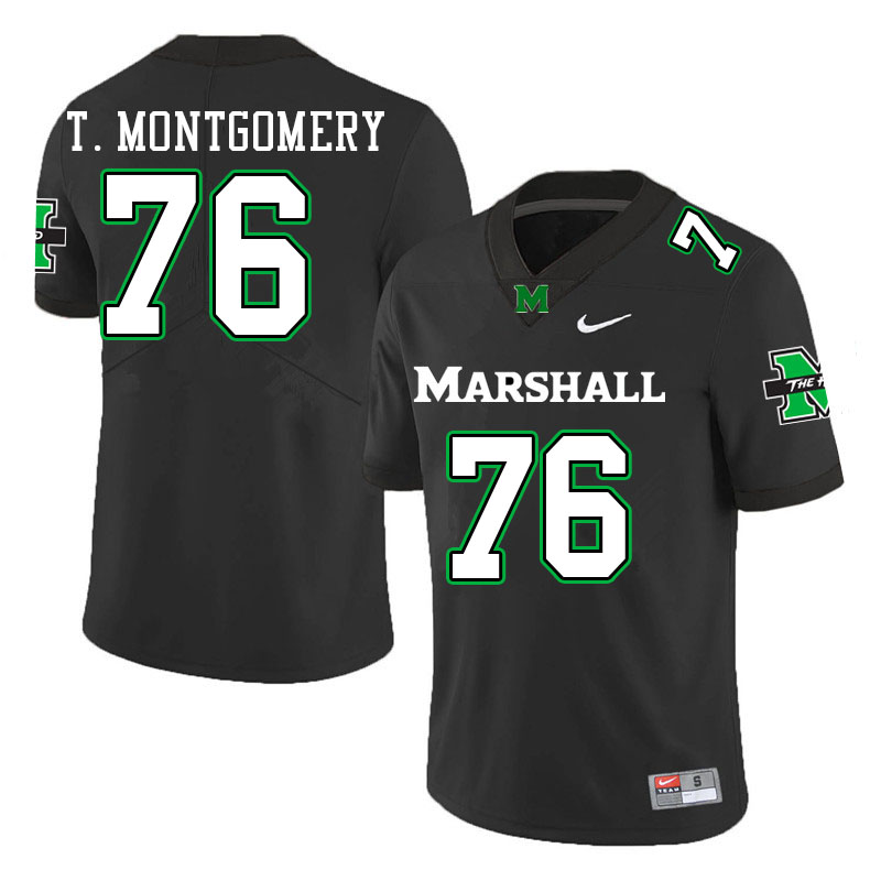 Men #76 Tariq Montgomery Marshall Thundering Herd College Football Jerseys Stitched-Black - Click Image to Close